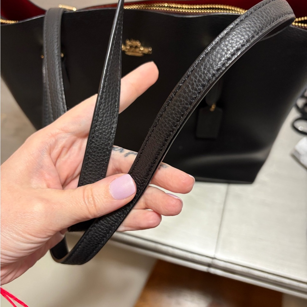 Coach Black Leather Tote with Red Interior (Mollie Tote) - Picture 6 of 7